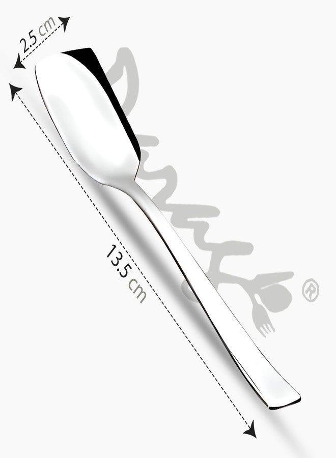 Parage Stainless Steel Set of 12 Ice Cream Spoons, Silverware Spoon Set, Dinner Spoon Length 13.5cm, Food Grade Silverware for Home & Kitchen, Durable Stylish, 12 Silver Spoons - Image 2